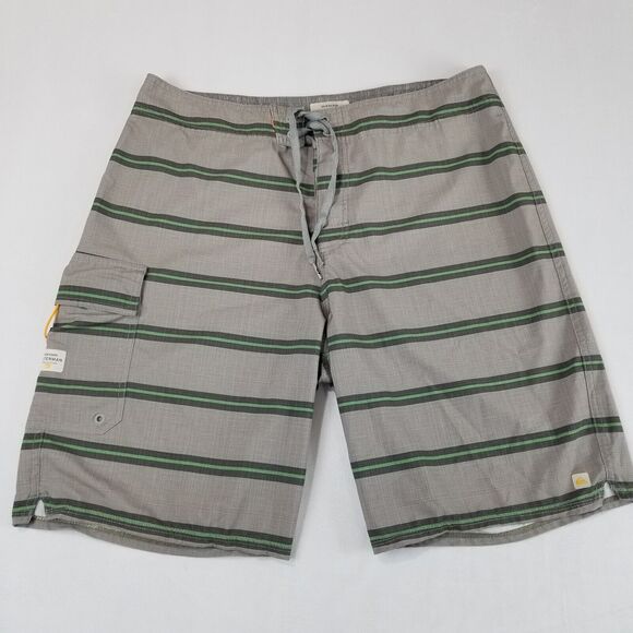 Quicksilver Swim Trunks Mens 34 Gray Striped Waterman Collection Board Shorts - Picture 1 of 10